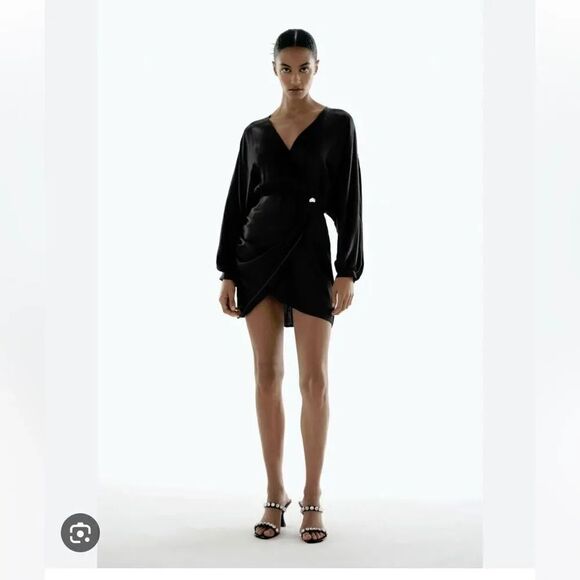 Zara Dresses & Skirts - NWT ZARA WOMEN'S SATIN EFFECT WRAP DRESS BLACK SIZE S 2298/226